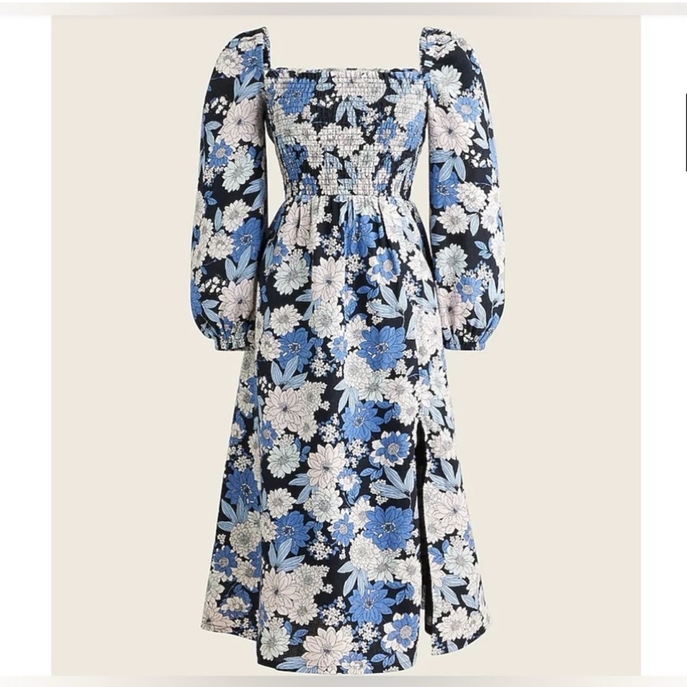 J. Crew Blue and White Floral Long Sleeve Dress size SP - Picture 2 of 15